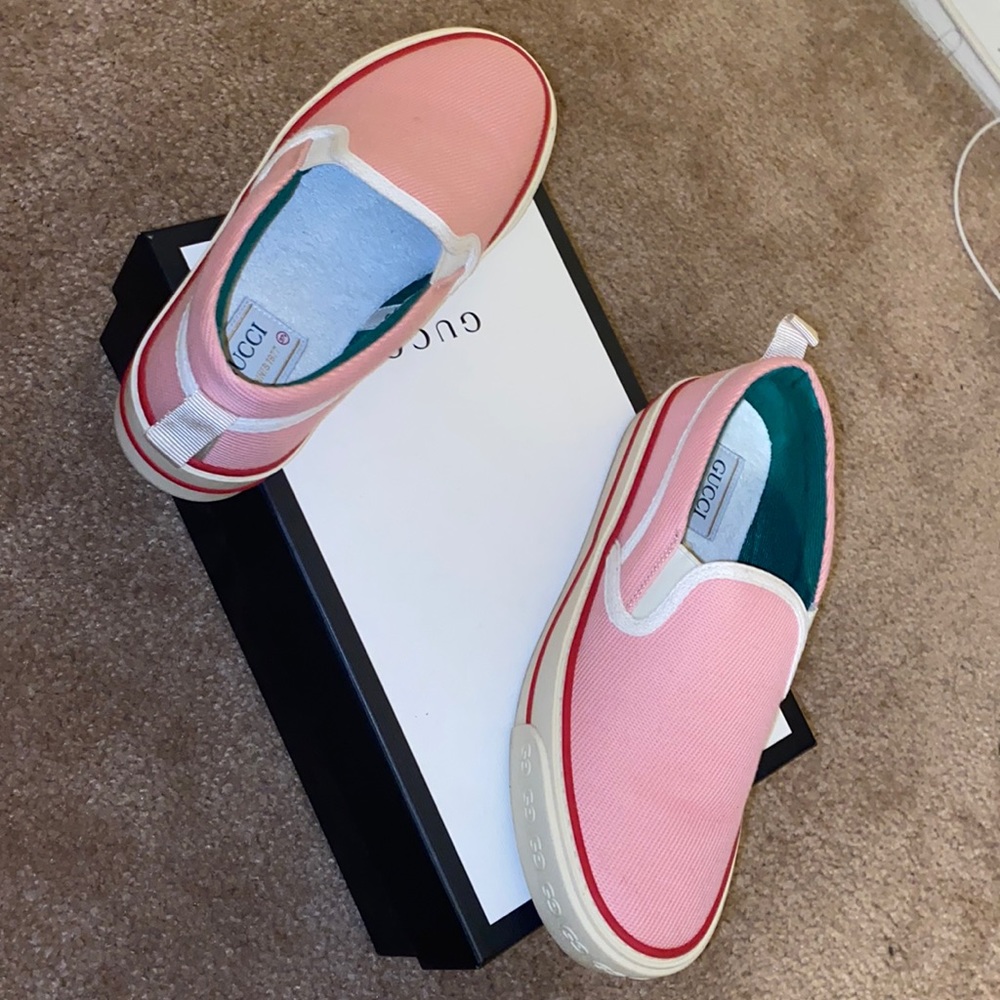 Gucci tennis tweed slide on sneakers size 37